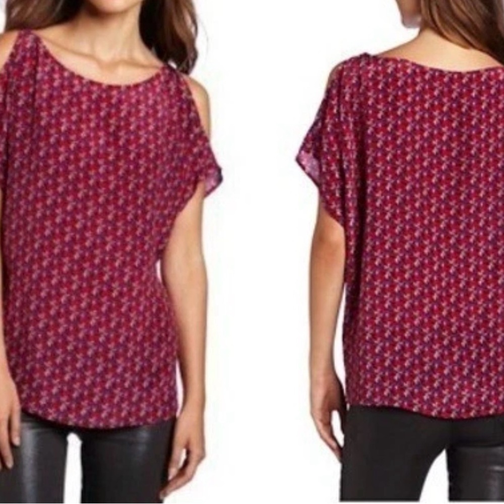 Joie Red Printed Cold-Shoulder Blouse